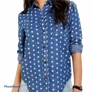BDG URBAN OUTFITTERS Long-Sleeve Chambray Polka Dot Button-Down Shirt Small